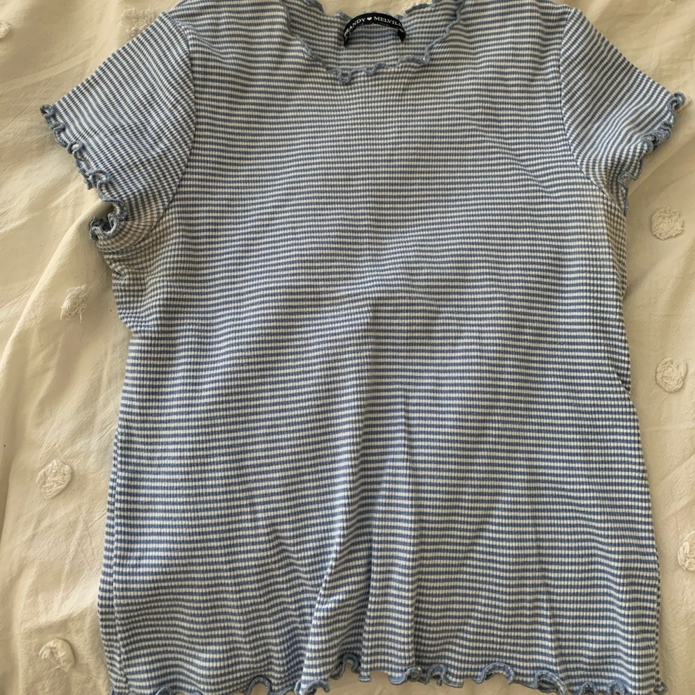 Brandy Melville Blue and White Stripe Crop Top